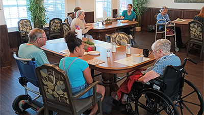 Seniors playing bingo together